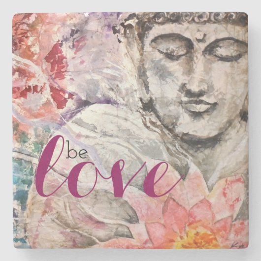 水彩画カラフルな仏は愛石のコースターです ストーンコースター (正面)