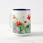 水彩画カラフル春の花イラストレーション ツートーンマグカップ (正面左)