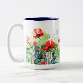 水彩画カラフル春の花イラストレーション ツートーンマグカップ (左)