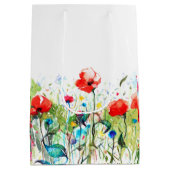 水彩画カラフル春の花イラストレーション ミディアムペーパーバッグ (裏面)
