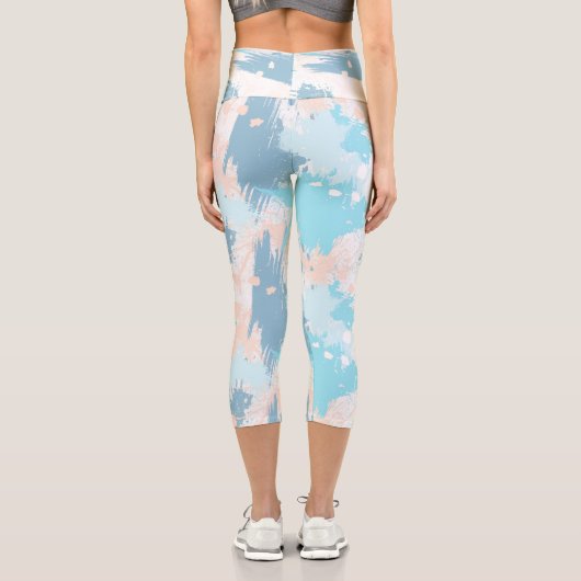 水彩画カラフル線（ばちゃばちゃ）跳ねる模様 カプリレギンス (裏面)