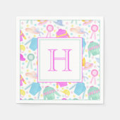 水彩画カラフル色ダービージェリーズ&ハッツモノグラム スタンダードカクテルナプキン (正面)