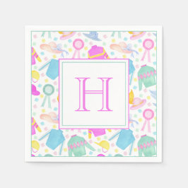 水彩画カラフル色ダービージェリーズ&ハッツモノグラム スタンダードカクテルナプキン