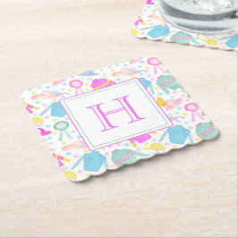 水彩画カラフル色ダービージェリーズ&ハッツモノグラム ペーパーコースター