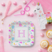 水彩画カラフル色ダービージェリーズ&ハッツモノグラム ペーパープレート (パーティー)