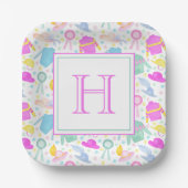 水彩画カラフル色ダービージェリーズ&ハッツモノグラム ペーパープレート (正面)