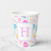 水彩画カラフル色ダービージェリーズ&ハッツモノグラム 紙コップ (正面)