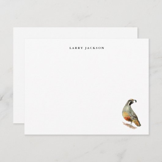 水彩画カリフォルニアウズラ カスタムフラットカード ノートカード (正面/裏面)