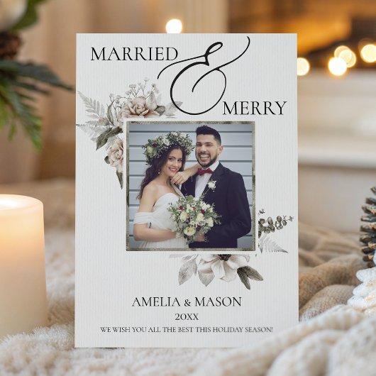 水彩画クリスマスカード Married & Merry 招待状