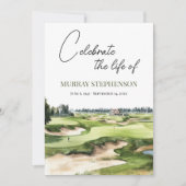 水彩画ゴルフコースお祝いオブ・ライフ 招待状 (正面)