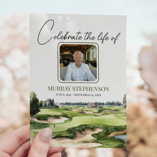 水彩画ゴルフコース写真お祝いオブ・ライフ 招待状