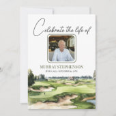 水彩画ゴルフコース写真お祝いオブ・ライフ 招待状 (正面)