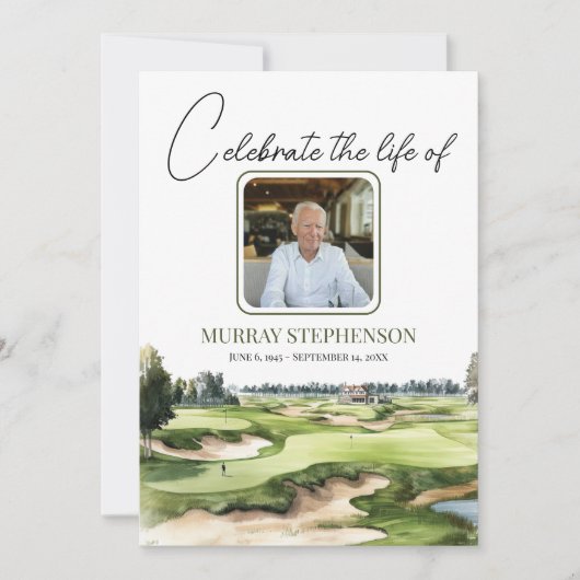 水彩画ゴルフコース写真お祝いオブ・ライフ 招待状 (正面)