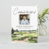 水彩画ゴルフコース写真お祝いオブ・ライフ 招待状 (スタンド正面)