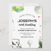 水彩画ゴルフ10thバースデーパーティーでスイングオン 招待状 (正面)