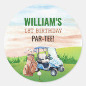 水彩画ゴルフ1st誕生日 ラウンドシール (正面)