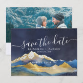 水彩画ゴールデンマウンテン屋外ウェディングフォト セーブザデート (正面/裏面)