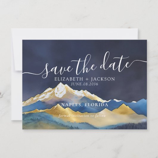 水彩画ゴールデンマウンテン屋外ウェディングフォト セーブザデート (正面)