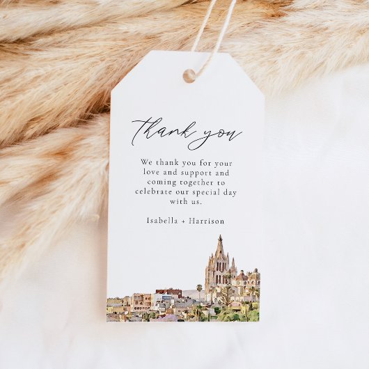 水彩画サン・ミゲル・デ・アジェンデ(メキシコ)のスカイライン Thank You ギフトタグ