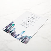 水彩画シカゴのスカイライン ウェディング招待状 箔招待状 (回転した状態)