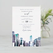 水彩画シカゴのスカイライン ウェディング招待状 箔招待状 (立ち正面)