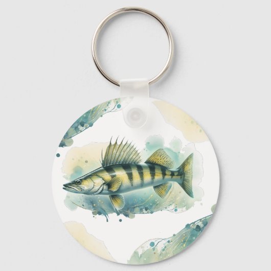 水彩画シリーズ：ザンダー/ワレエ キーホルダー (正面)