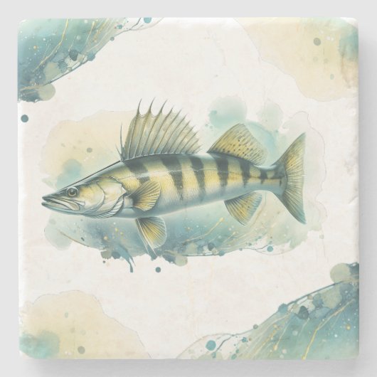 水彩画シリーズ：ザンダー/ワレエ ストーンコースター (正面)