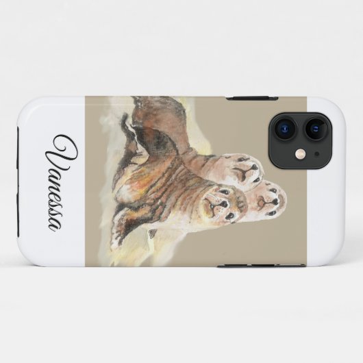 水彩画シールかわいい動物ファミリー名前をカスタムする Case-Mate iPhoneケース (裏面(横))