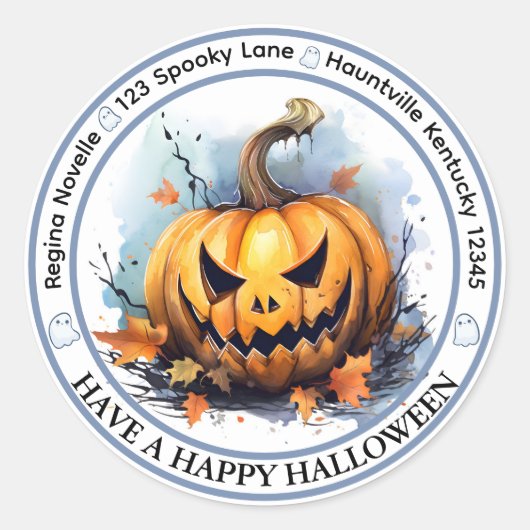水彩画ジャックオランタンエンベロープシール ラウンドシール (正面)