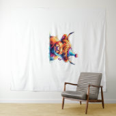 水彩画スコットランド高地牛 誕生日エッセンティア タペストリー (インサイチュ(横))