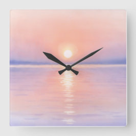 水彩画スタイルの太陽 - 海の風景アート スクエア壁時計