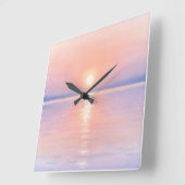 水彩画スタイルの太陽 - 海の風景アート スクエア壁時計 (傾斜)