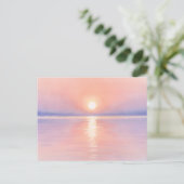 水彩画スタイルの太陽 - 海の風景アート ポストカード (スタンド正面)