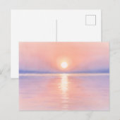 水彩画スタイルの太陽 - 海の風景アート ポストカード (正面/裏面)