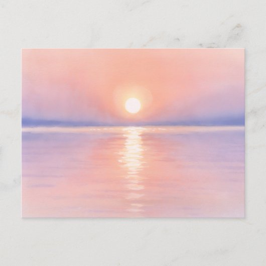水彩画スタイルの太陽 - 海の風景アート ポストカード (正面)