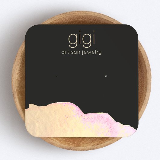 水彩画スタッド黒イヤリング表示ホルダー スクエア名刺