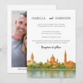 水彩画セントオーガスティン フロリダ スカイライン ウェディング 招待状 (正面/裏面)