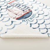 水彩画セーラーレッドとブルーモノグラム シェルパブランケット (3/4)