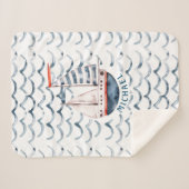 水彩画セーラーレッドとブルーモノグラム シェルパブランケット (正面(横))