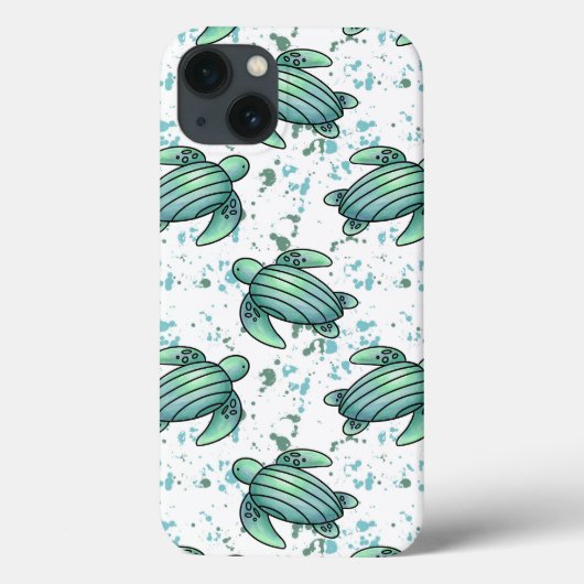 水彩画タートルグリーン+ブルーパターン動物 Case-Mate iPhoneケース (裏面)