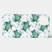 水彩画タートルグリーン+ブルーパターン動物 Case-Mate iPhoneケース (裏面 (横))