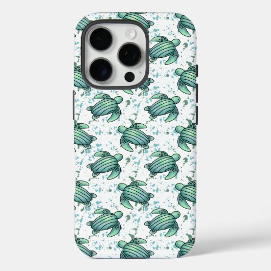 水彩画タートルグリーン+ブルーパターン動物 Case-Mate iPhoneケース (裏面)