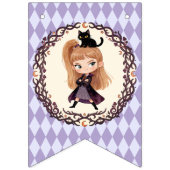 水彩画チビ魔女の1歳の誕生日招待状 バンティングフラッグ (第1の旗)
