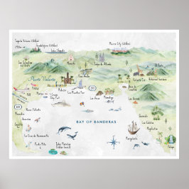 水彩画トラベルポストカード | プエルトバジャルタ ポスター