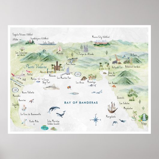 水彩画トラベルポストカード | プエルトバジャルタ ポスター (正面)
