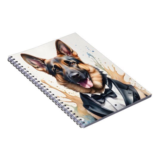 水彩画ドイツの羊飼いタキシードブラックタイ ノートブック (右側)