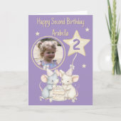 水彩画ネズミの2歳の誕生日カード 1枚の写真 カード (正面)