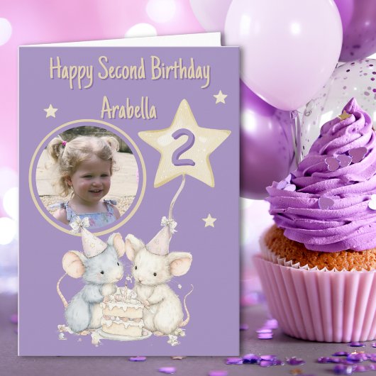 水彩画ネズミの2歳の誕生日カード 1枚の写真 カード