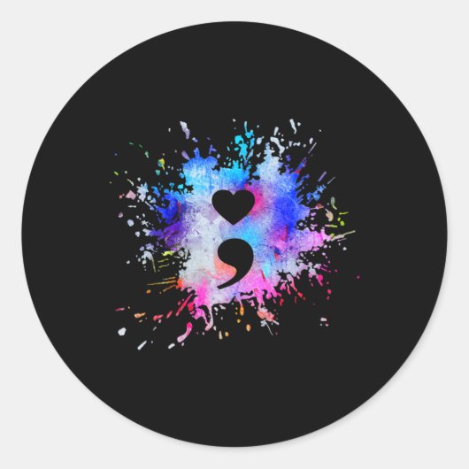 水彩画ハートセミコロン記号 ラウンドシール (正面)