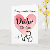 水彩画ハート及び聴診器博士号取得 カード (黄色い花)